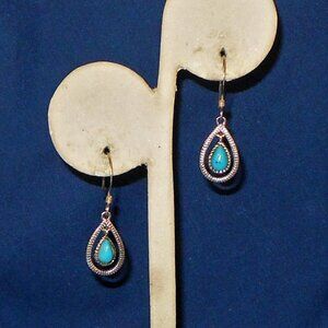 Sterling Silver Dangle Earrings With Simulated Turquoise  - Teardrop Shape
